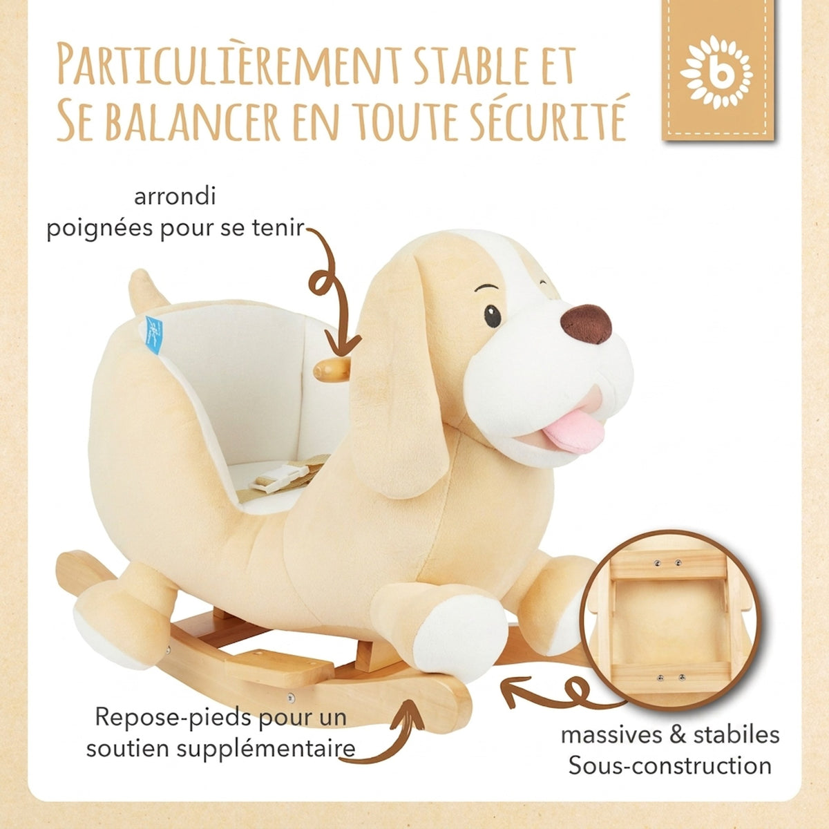 Schaukeltier Baby Hund Sam - FR Infographic