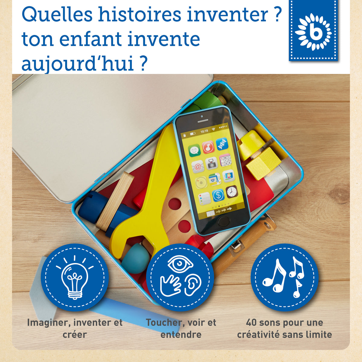 Smartphone blau mit Licht / Sounds - FR Infographic