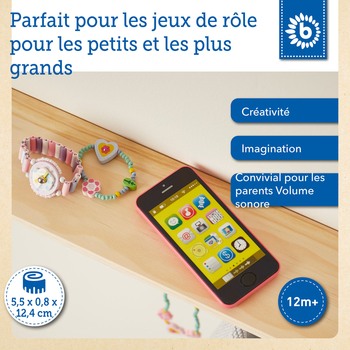 Smartphone rosa mit Licht/Sound - FR Infographic