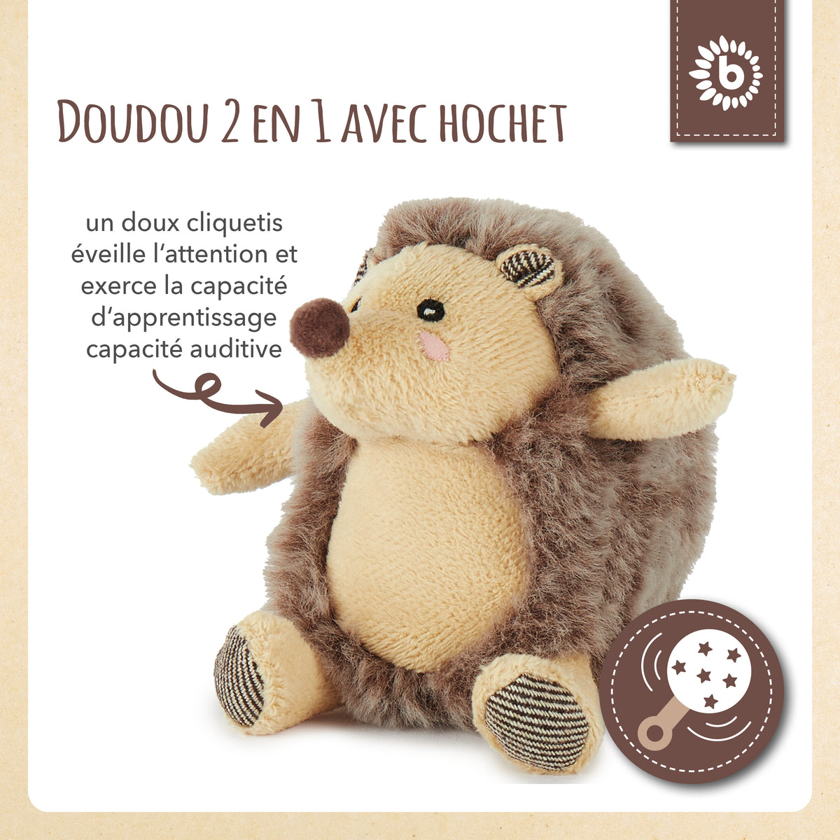 Spielfigur Igel Piksi mit Rassel - FR Infographic