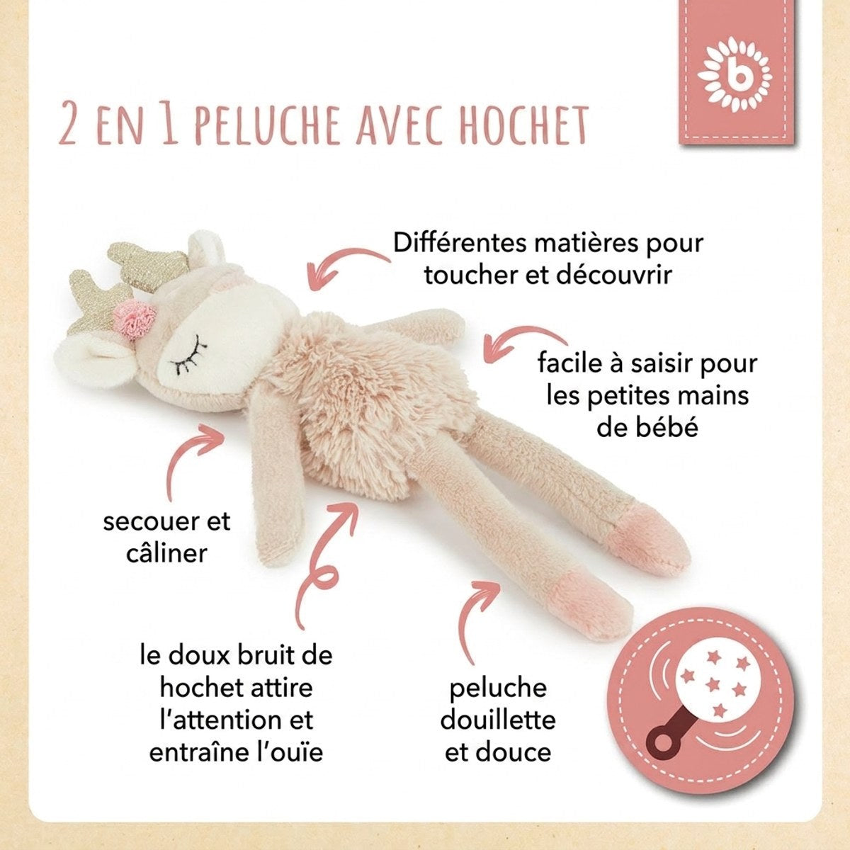 Spielfigur Reh Ella mit Rassel - FR Infographic