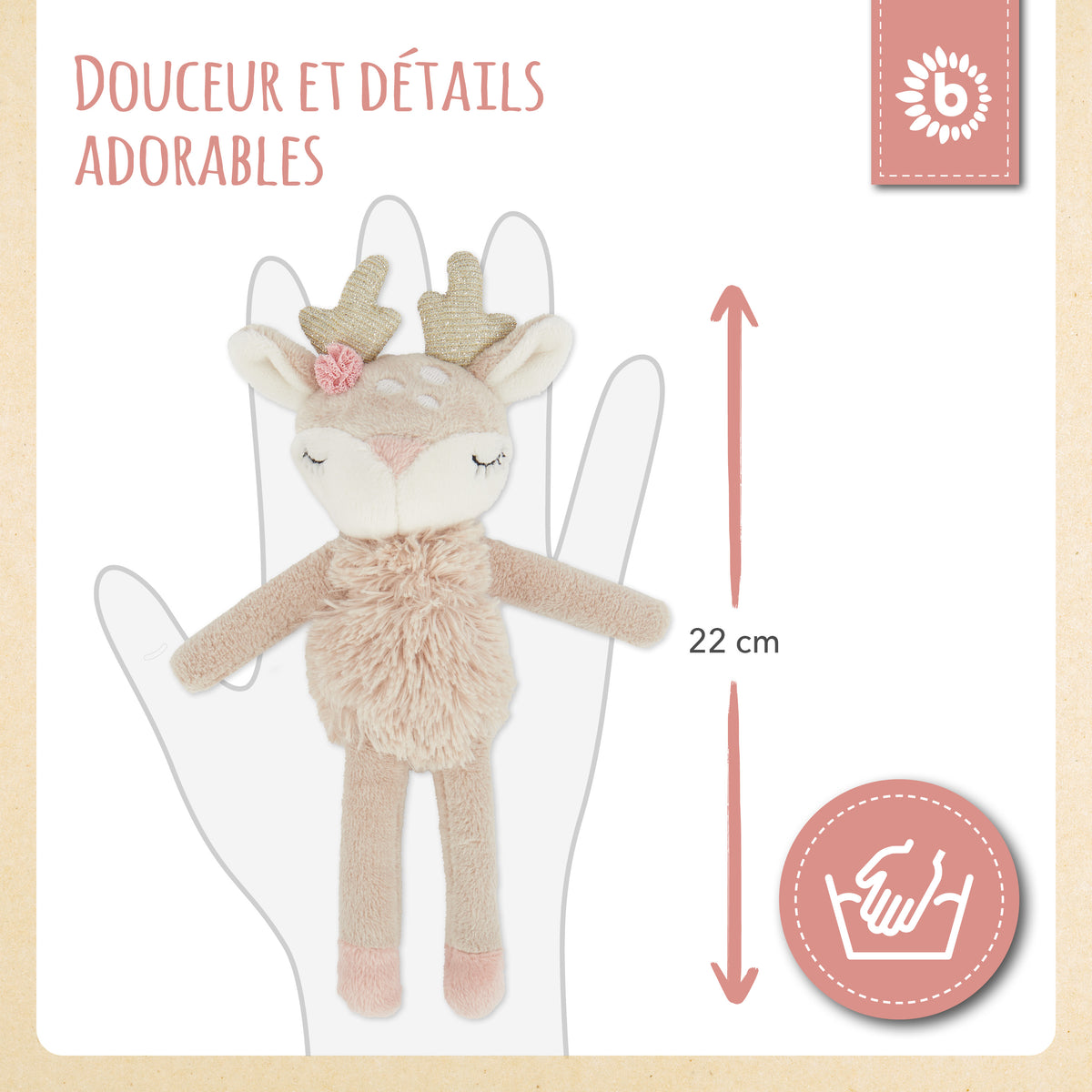 Spielfigur Reh Ella mit Rassel - FR Infographic