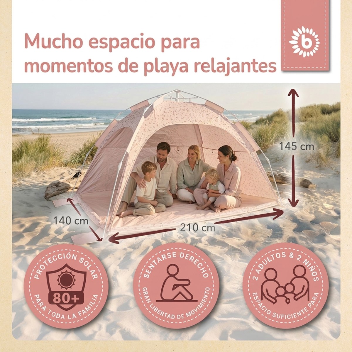 Strandzelt Dreamy Flowers – Strandmuschel mit Quick-Up System, UV-Schutz 80+ & Sichtschutz - ES Infographic