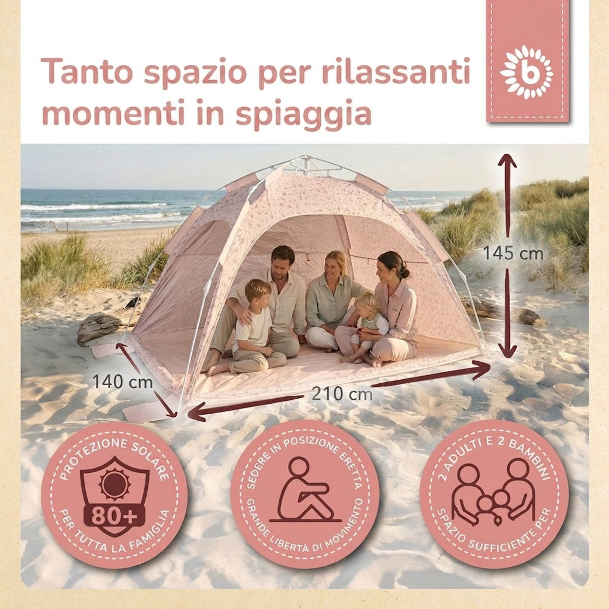 Strandzelt Dreamy Flowers – Strandmuschel mit Quick-Up System, UV-Schutz 80+ & Sichtschutz - IT Infographic