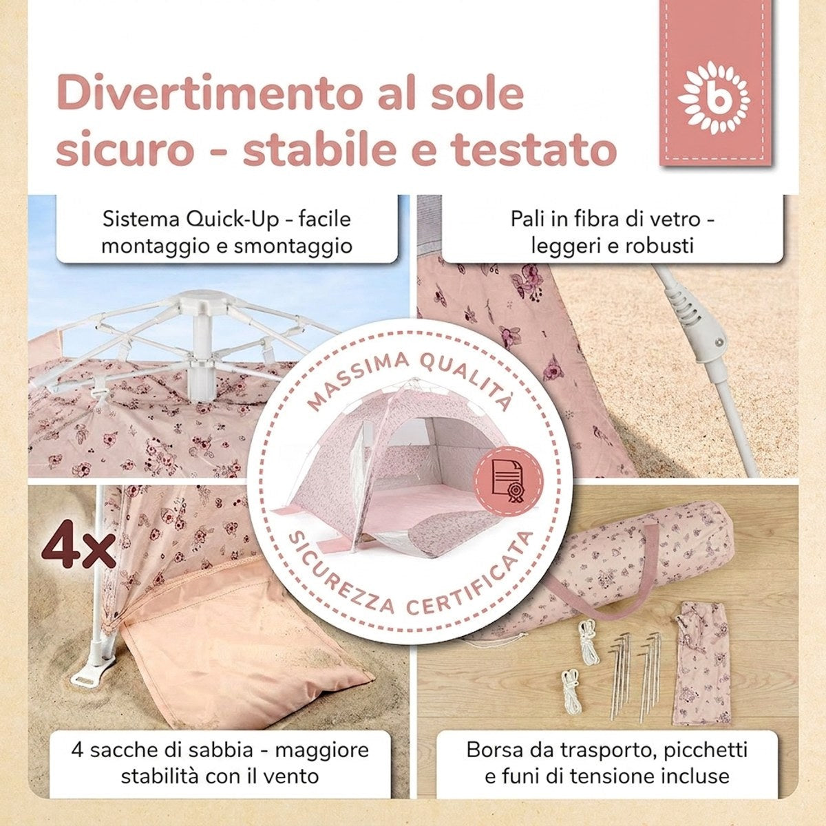 Strandzelt Dreamy Flowers – Strandmuschel mit Quick-Up System, UV-Schutz 80+ & Sichtschutz - IT Infographic