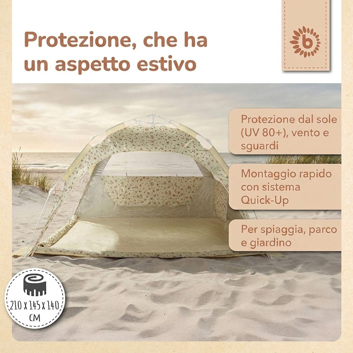 Strandzelt Vintage Flowers – Strandmuschel mit Quick-Up System, UV-Schutz 80+ & Sichtschutz - IT Infographic