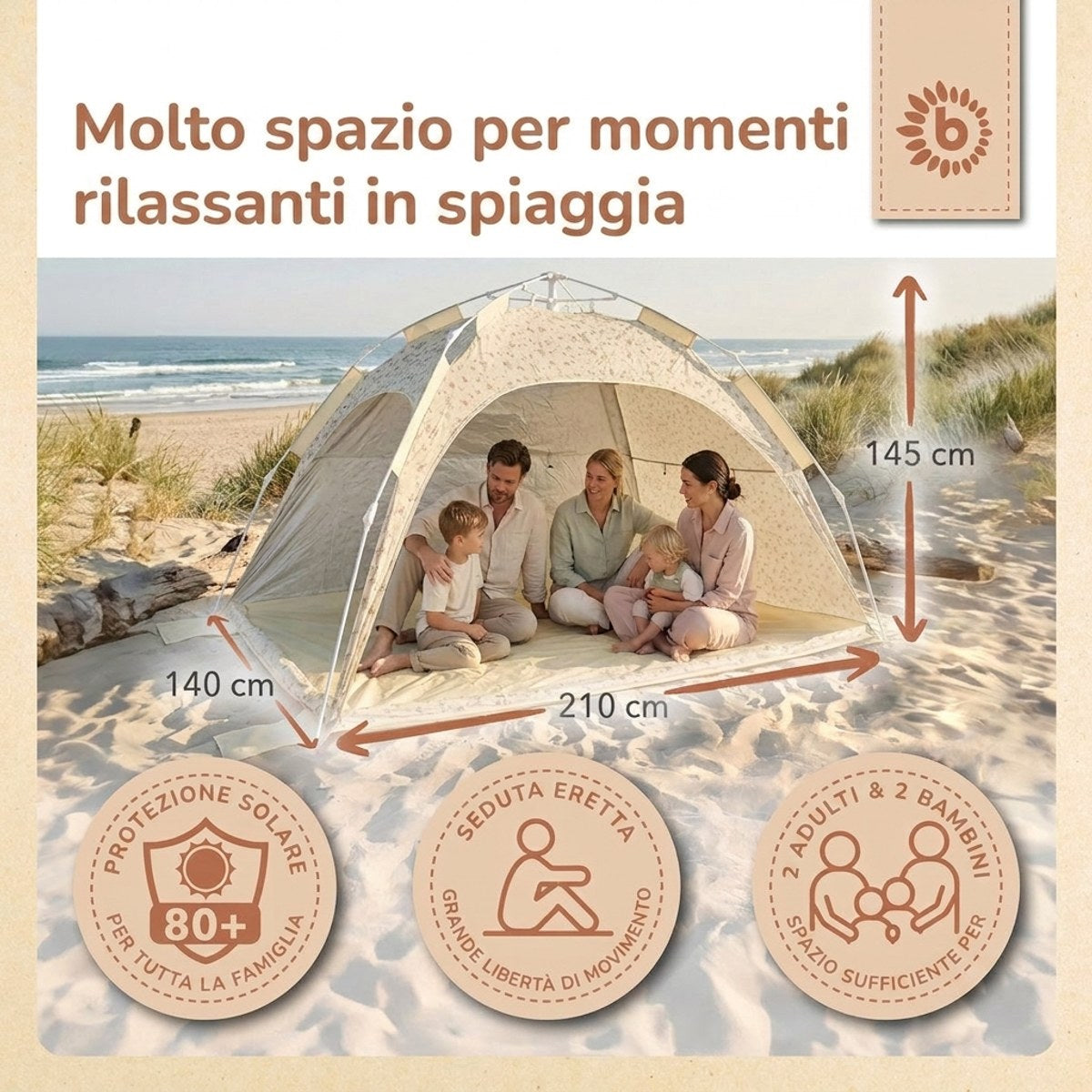 Strandzelt Vintage Flowers – Strandmuschel mit Quick-Up System, UV-Schutz 80+ & Sichtschutz - IT Infographic