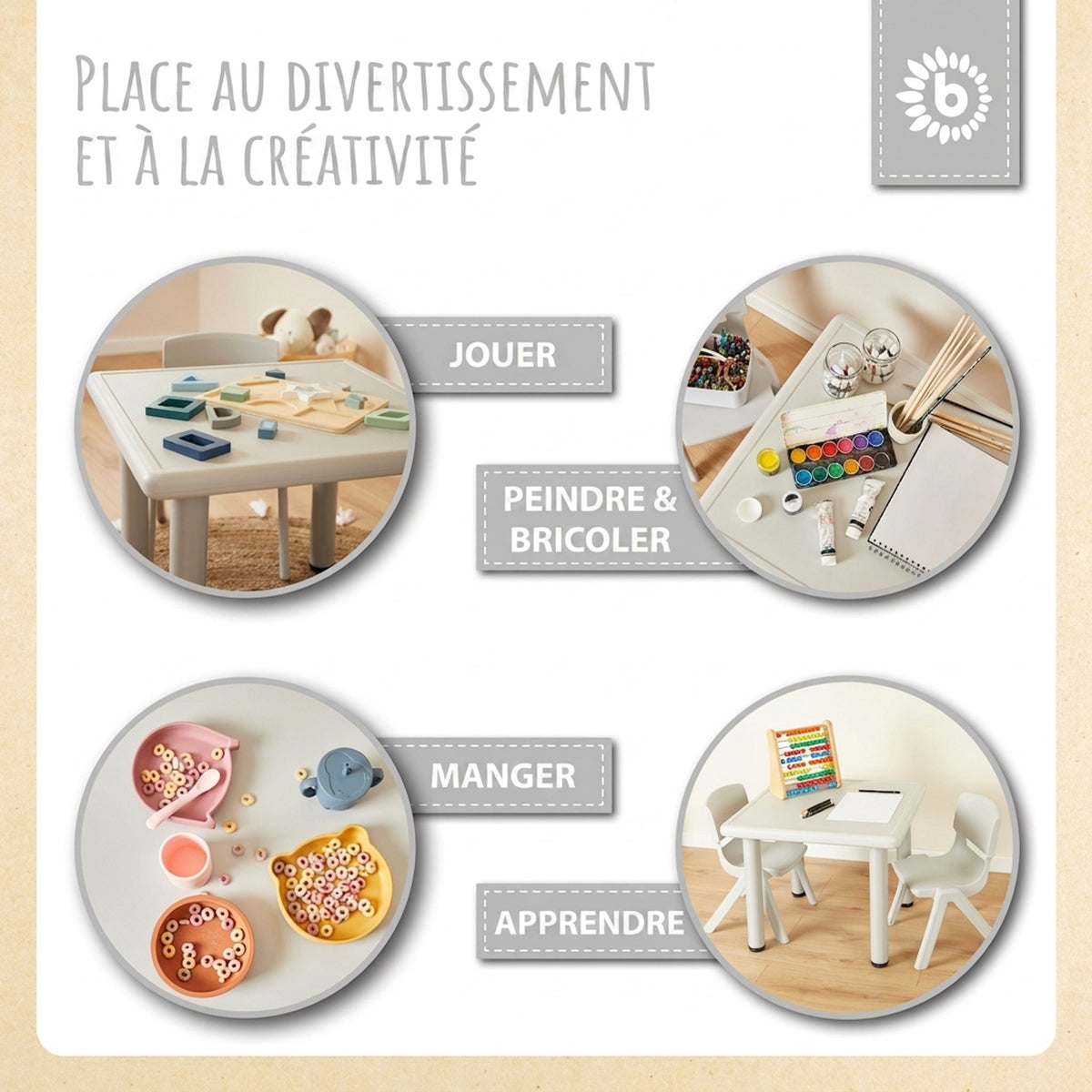1x Kindertisch & 2x Kinderstuhl Silver - FR Infographic