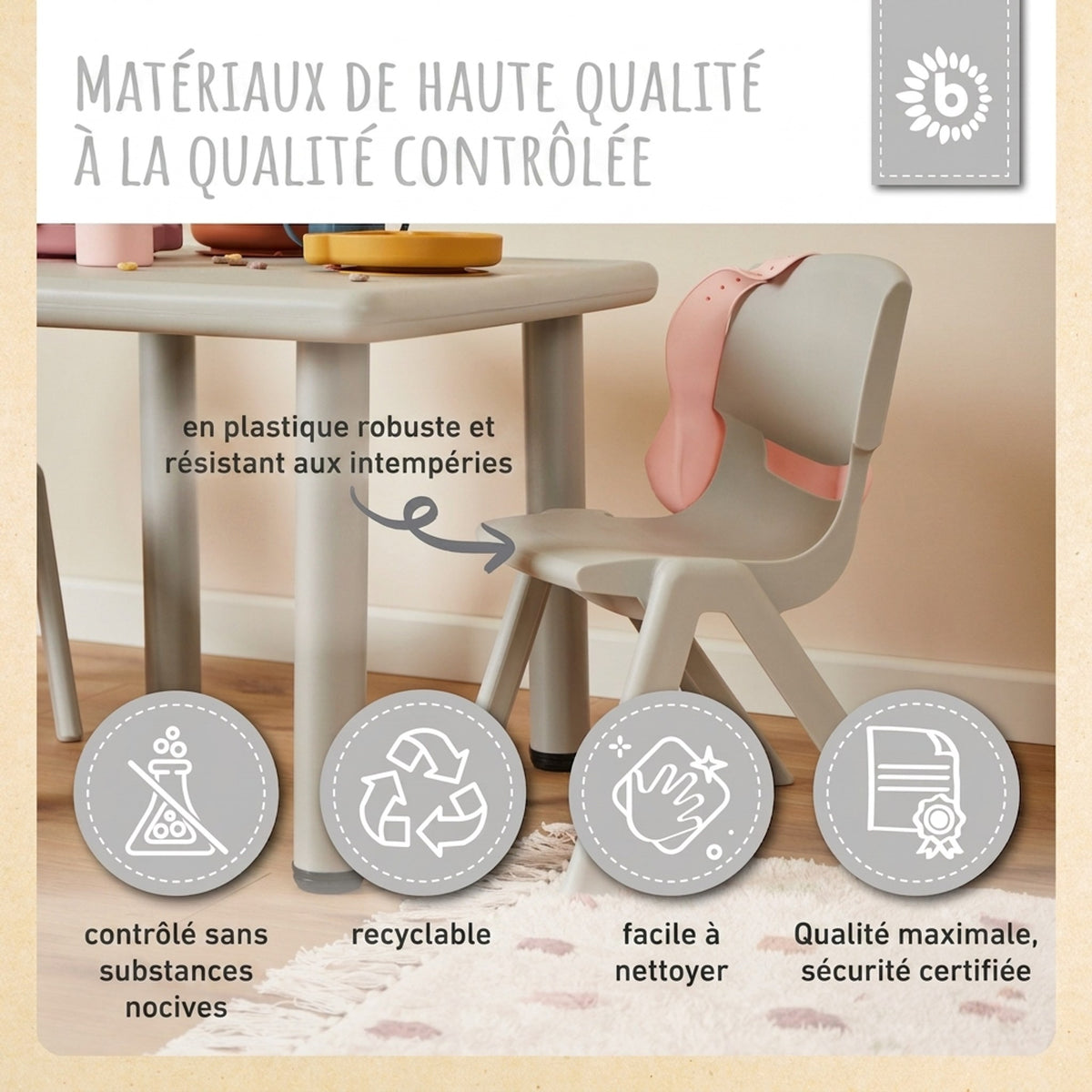 1x Kindertisch & 2x Kinderstuhl Silver - FR Infographic