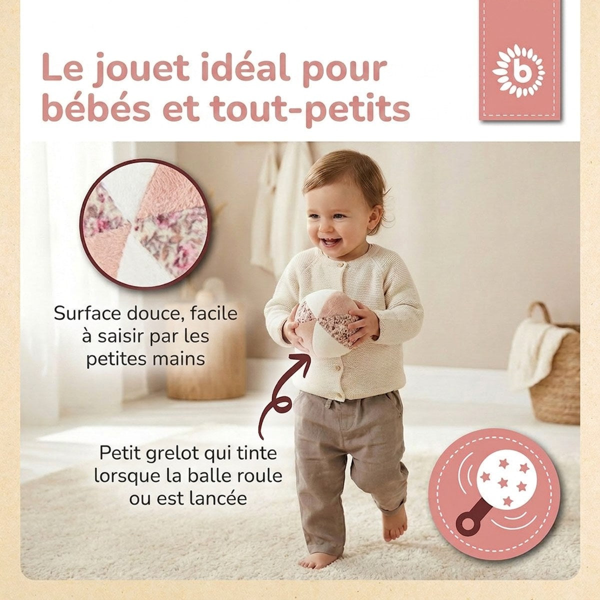Veloursball Ella mit Rassel - FR Infographic