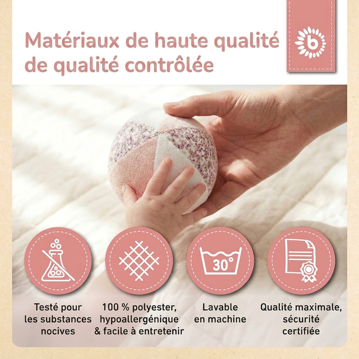 Veloursball Ella mit Rassel - FR Infographic