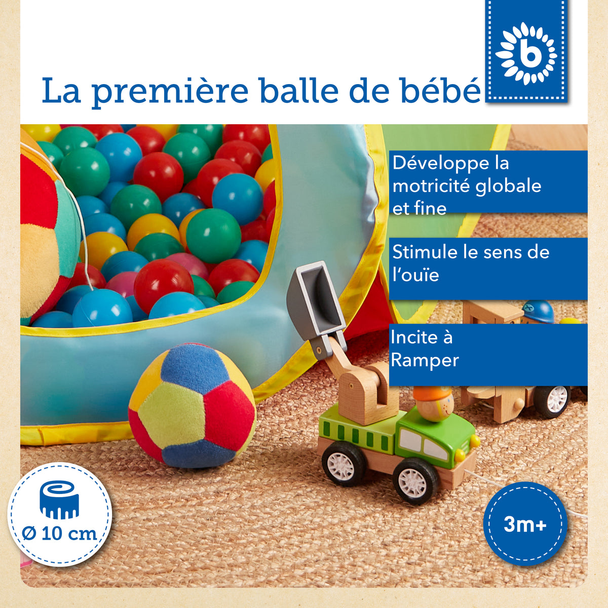 Veloursball mit Rassel - 10 cm - FR Infographic