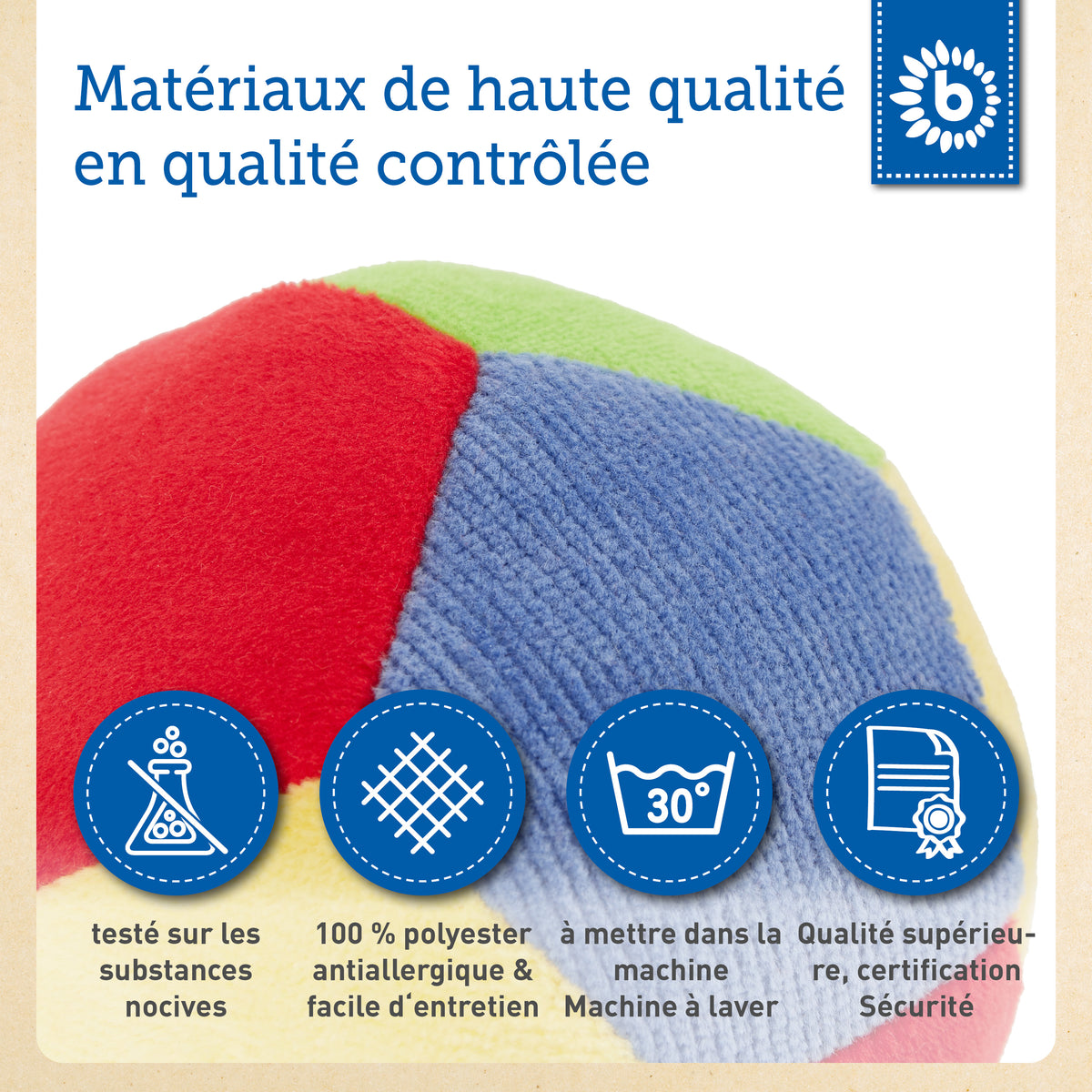 Veloursball mit Rassel - 10 cm - FR Infographic