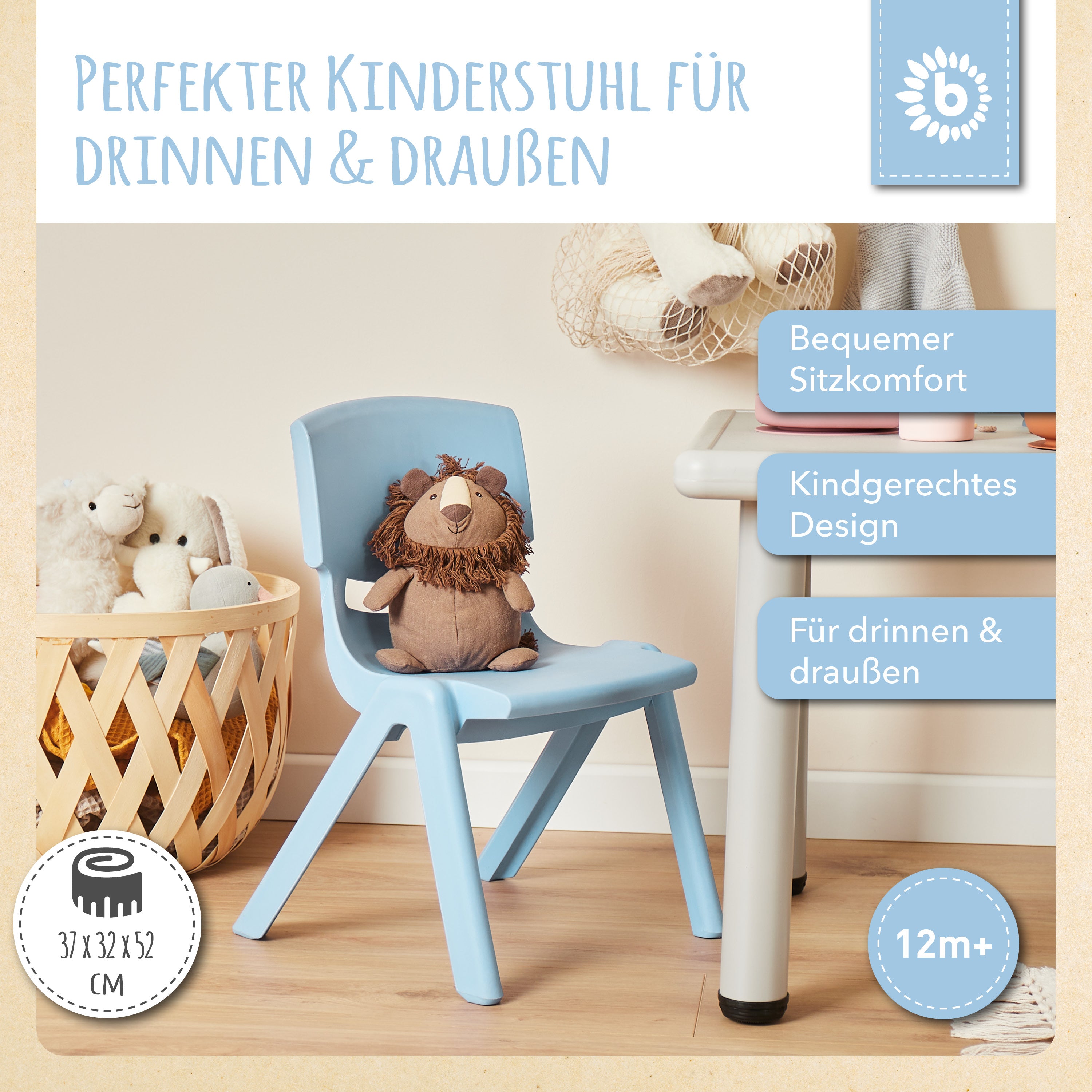1x tavolino per bambini Silver + 4x sedia per bambini Hazy Blue