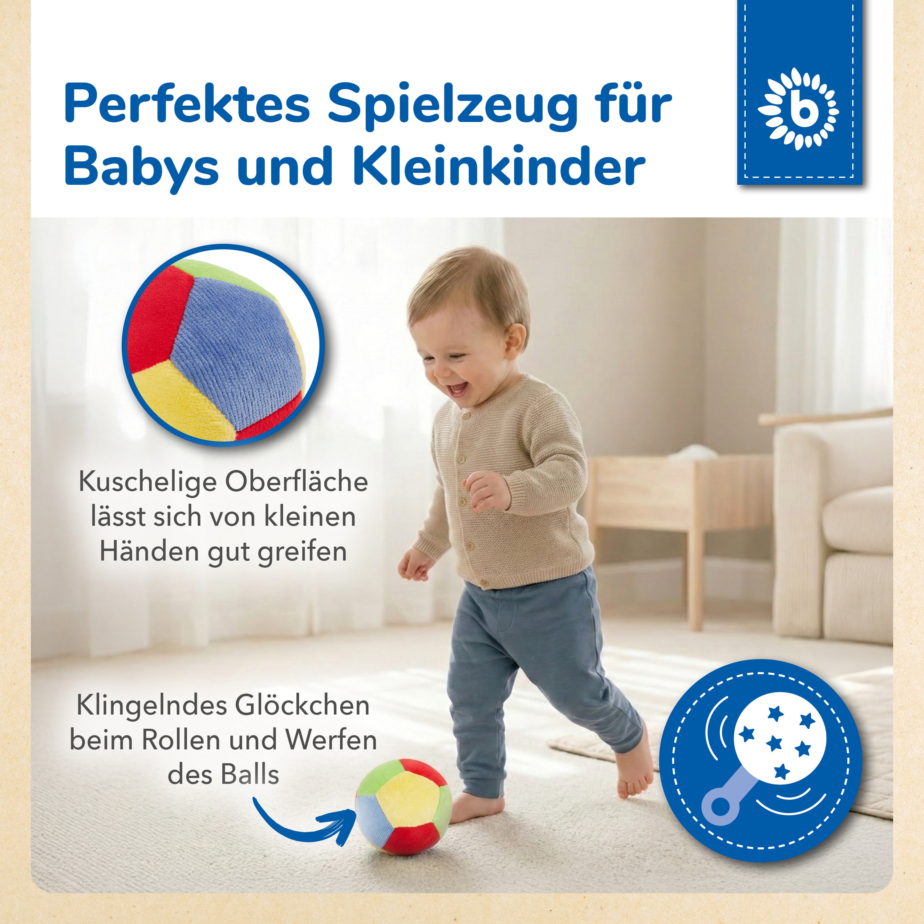 Balle en velours avec hochet - 10 cm