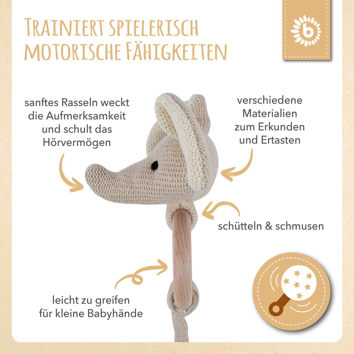 Greifling Elefant mit Rassel