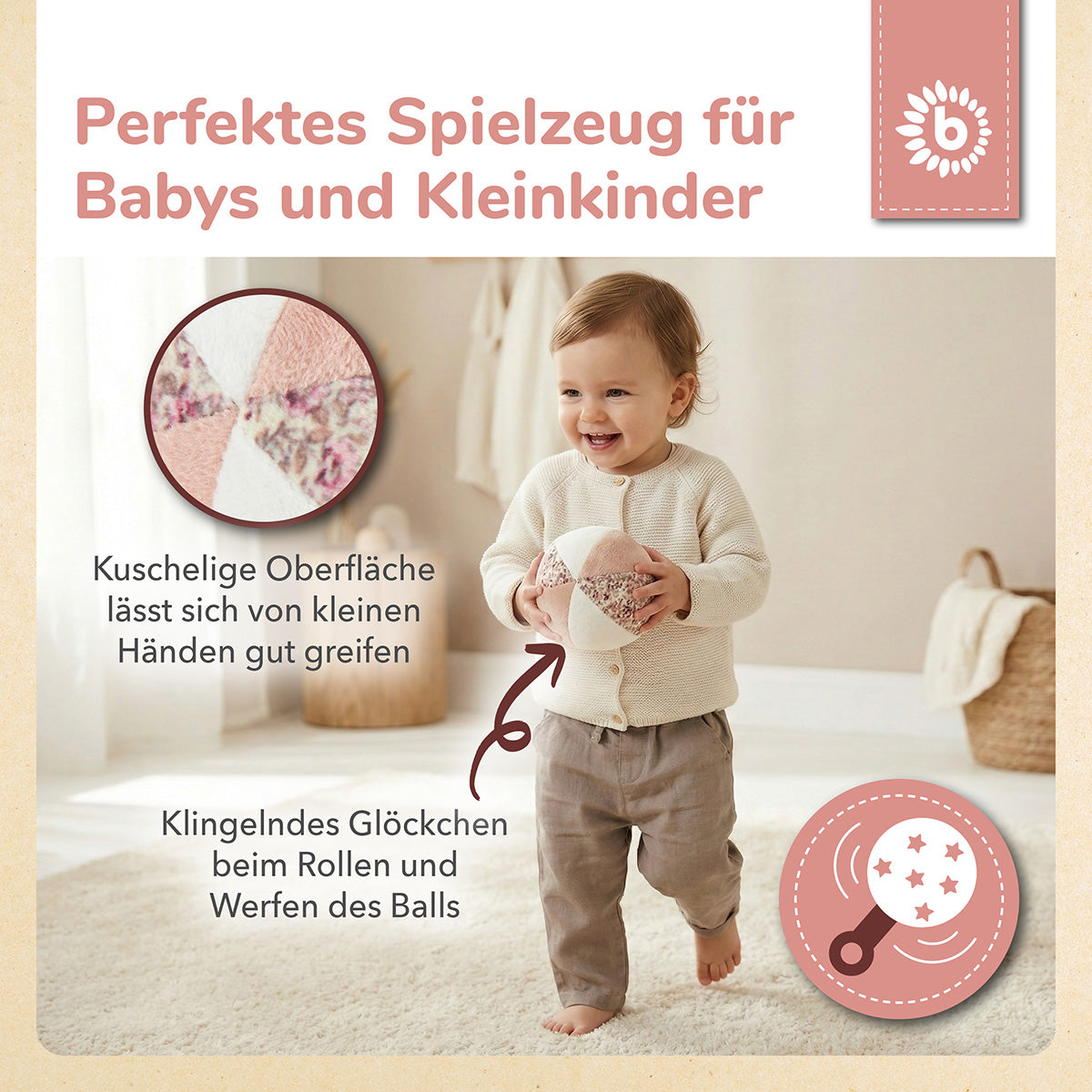 Balle en velours Ella avec hochet