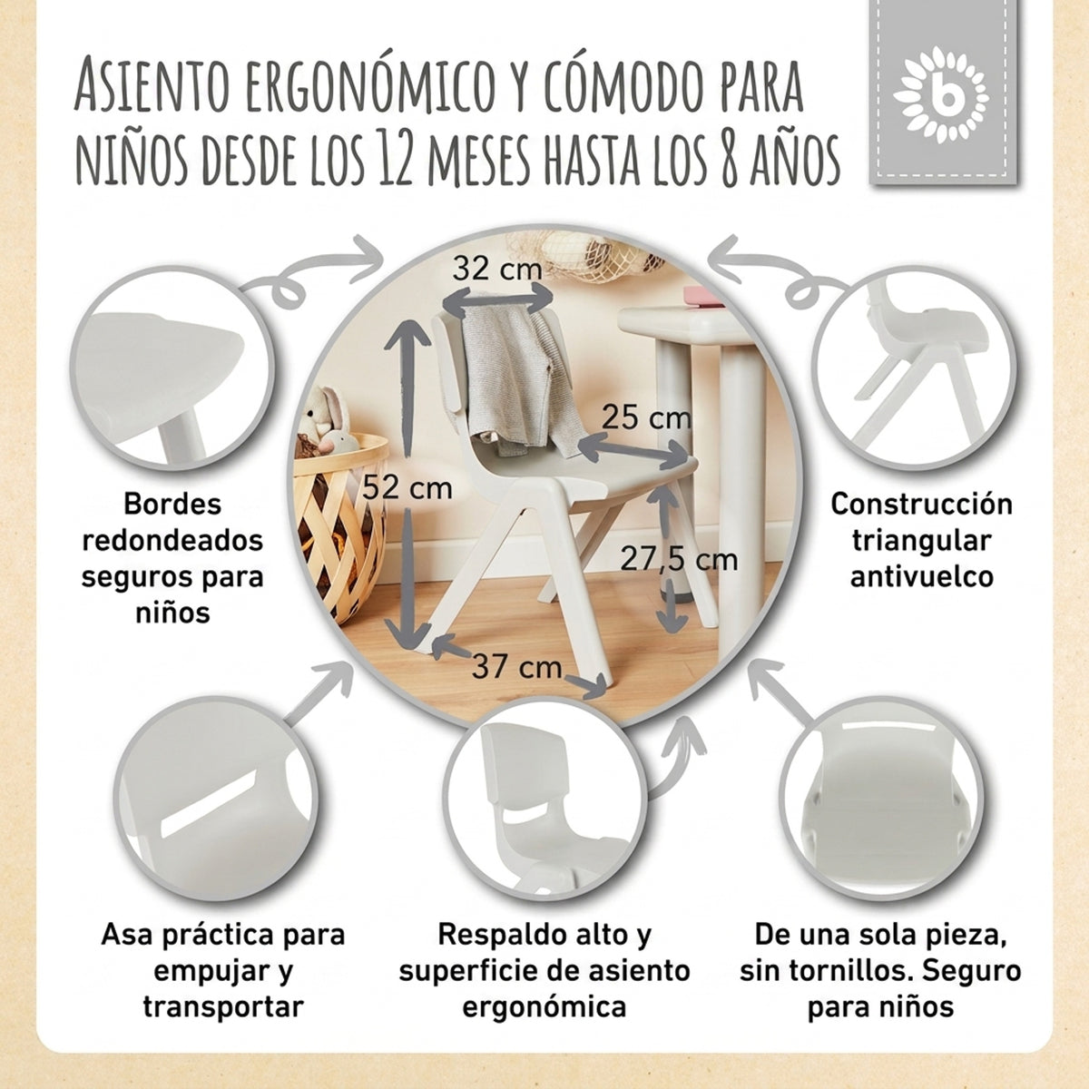 1x Kindertisch & 4x Kinderstuhl Silver - ES Infographic
