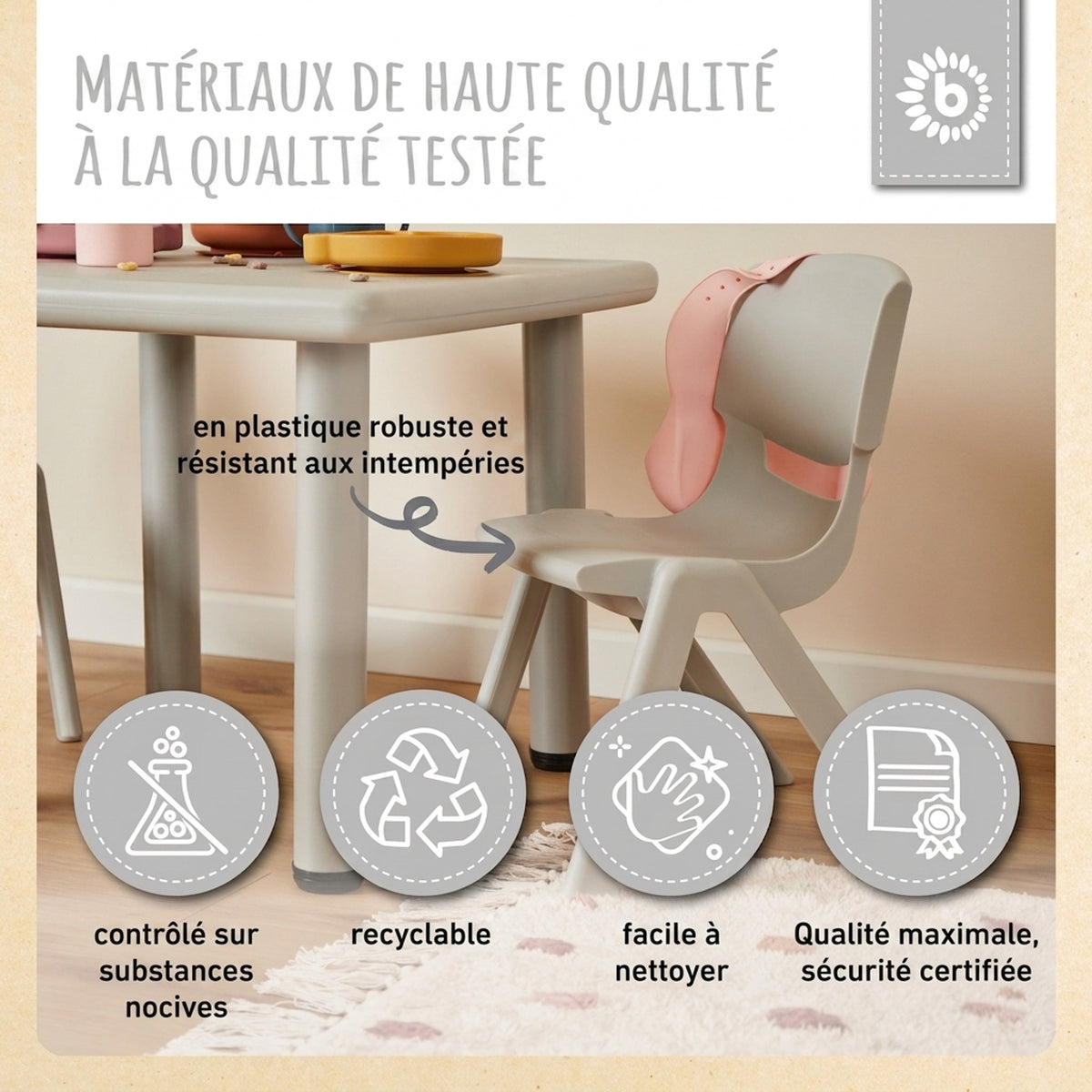 1x Kindertisch & 4x Kinderstuhl Silver - FR Infographic