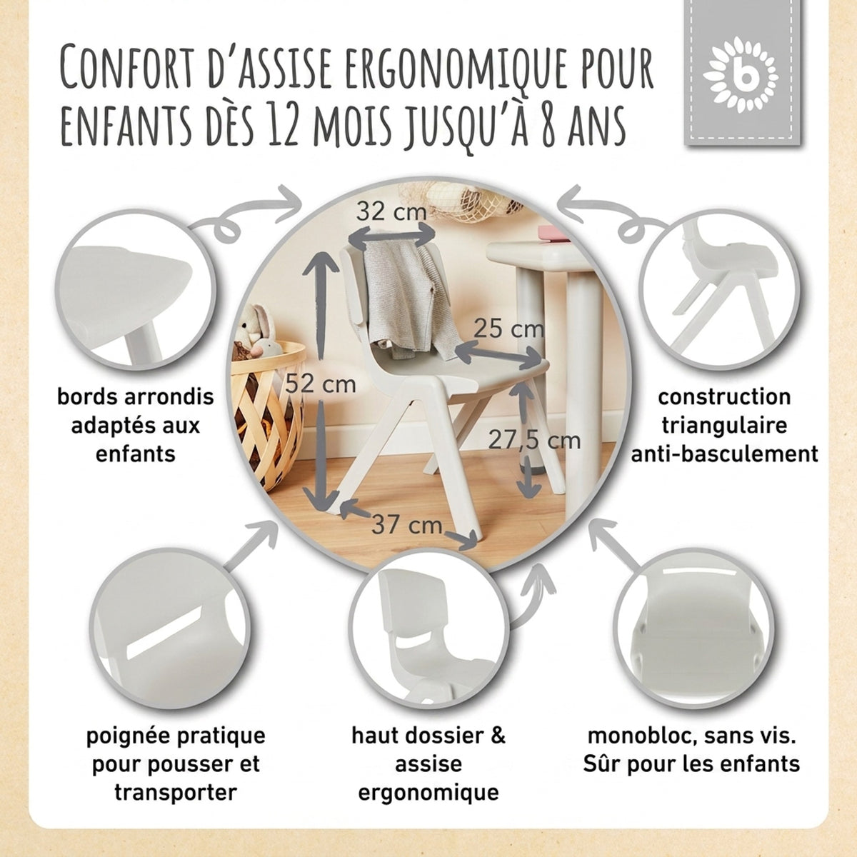 1x Kindertisch & 4x Kinderstuhl Silver - FR Infographic