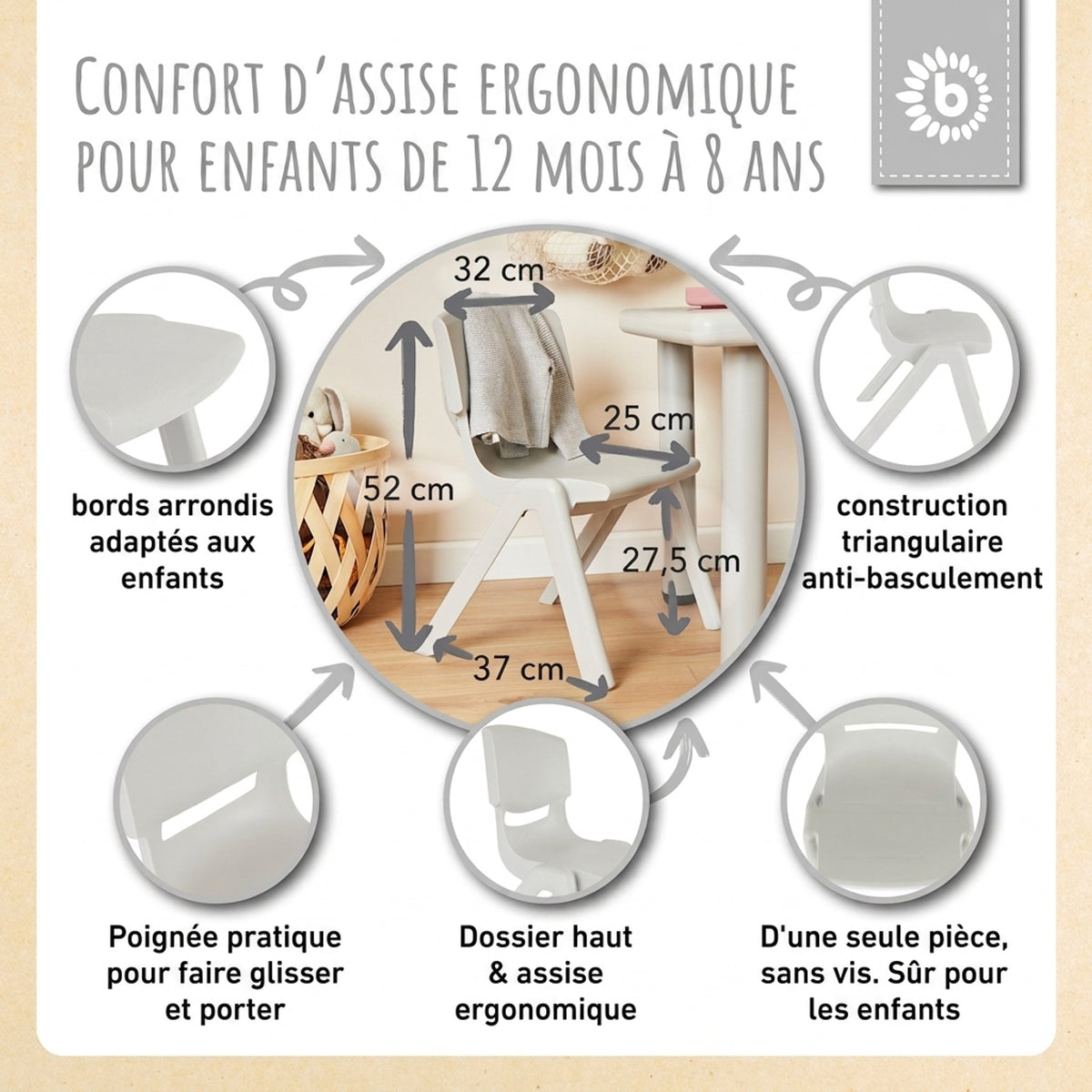 1x Kindertisch Silver & 4x Kinderstuhl Dreamy Rose - FR Infographic