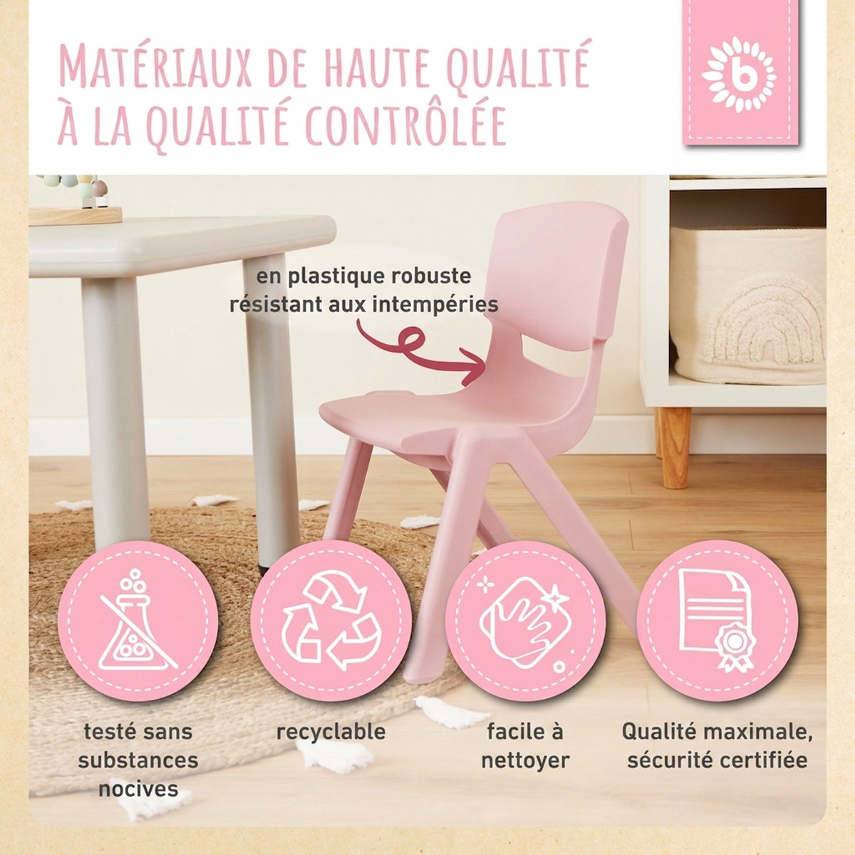 1x Kindertisch Silver & 4x Kinderstuhl Dreamy Rose - FR Infographic