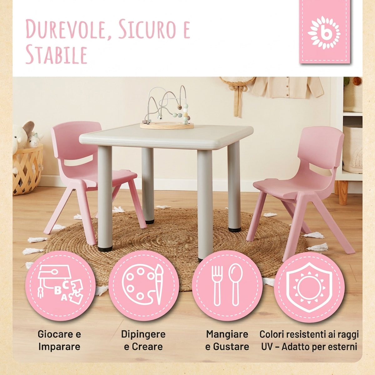 1x Kindertisch Silver & 4x Kinderstuhl Dreamy Rose - IT Infographic