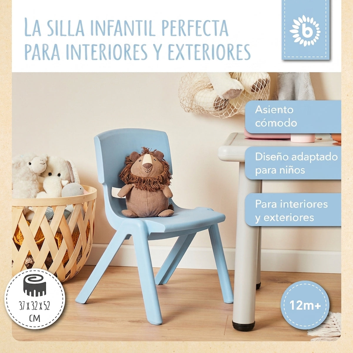 1x Kindertisch Silver + 4x Kinderstuhl Hazy Blue - ES Infographic