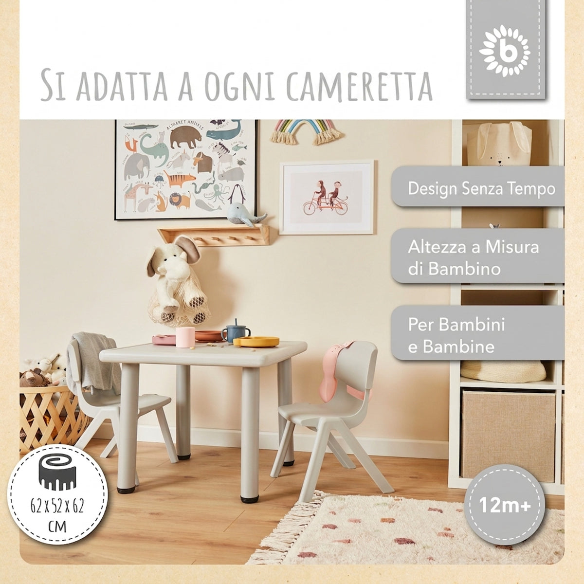 1x Kindertisch Silver + 4x Kinderstuhl Hazy Blue - IT Infographic