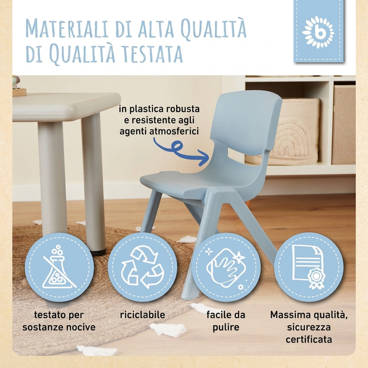 1x Kindertisch Silver + 4x Kinderstuhl Hazy Blue - IT Infographic