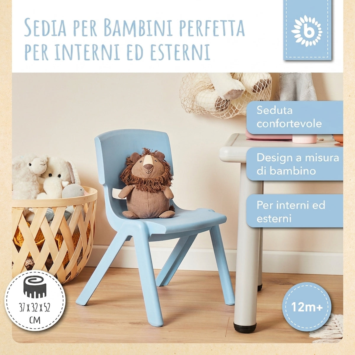1x Kindertisch Silver + 4x Kinderstuhl Hazy Blue - IT Infographic