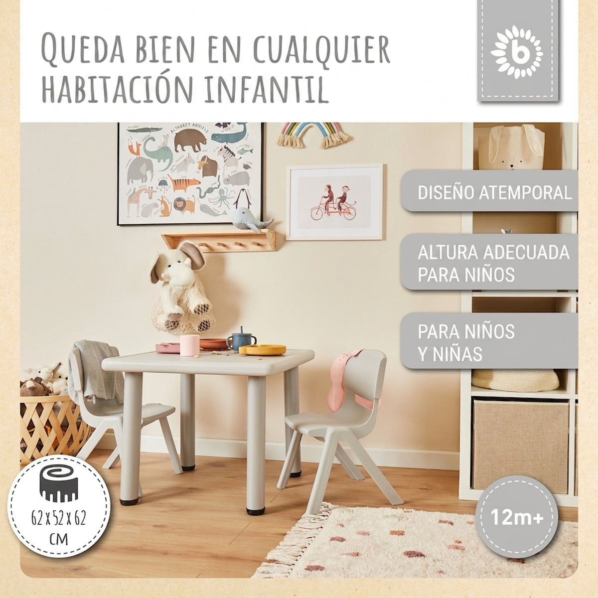 1x Kindertisch Silver & 2x Kinderstuhl Dreamy Rose - ES Infographic