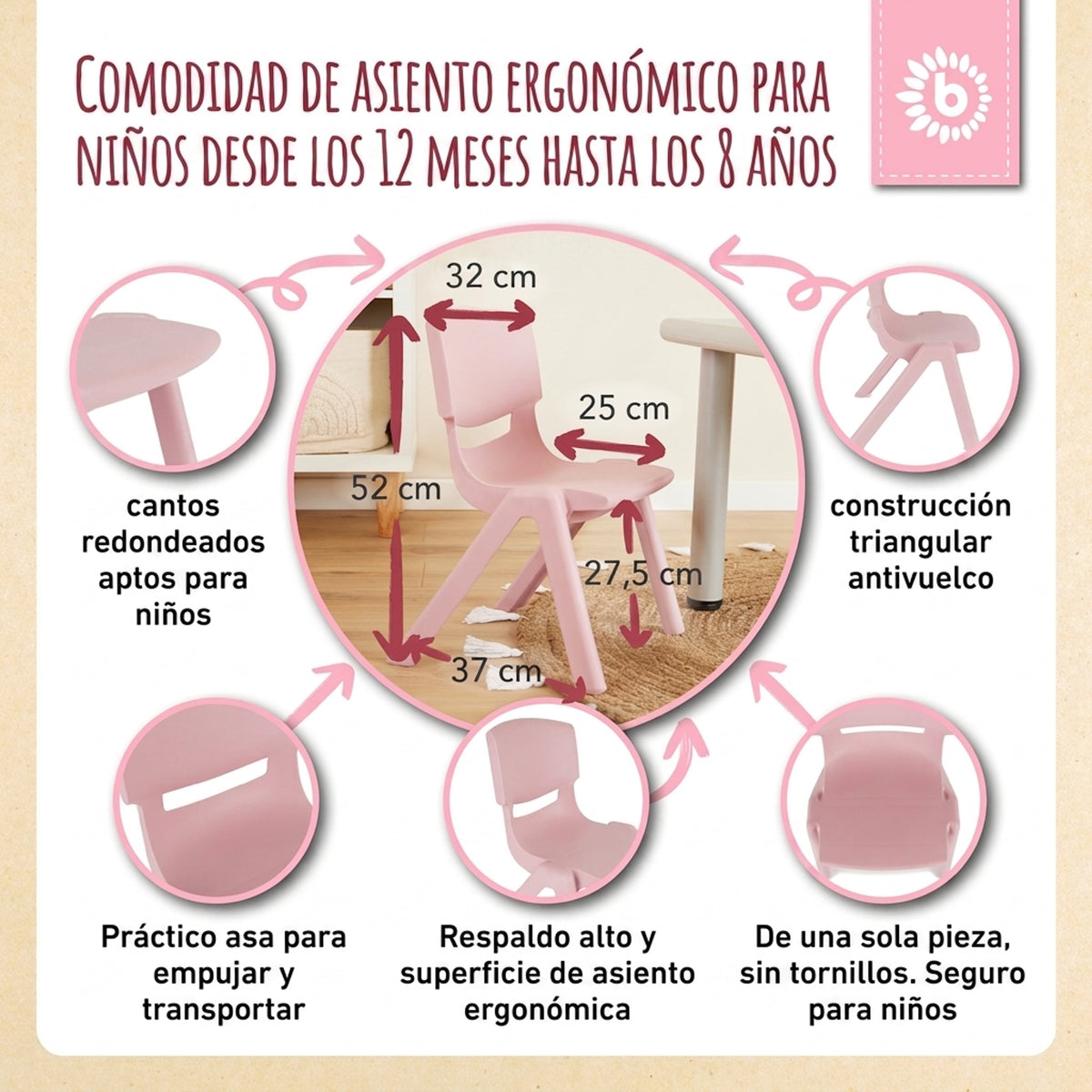 1x Kindertisch Silver & 2x Kinderstuhl Dreamy Rose - ES Infographic