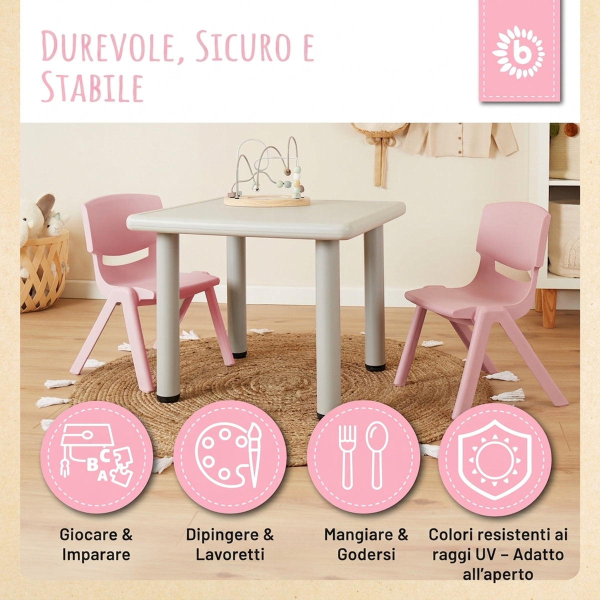 1x Kindertisch Silver & 2x Kinderstuhl Dreamy Rose - IT Infographic