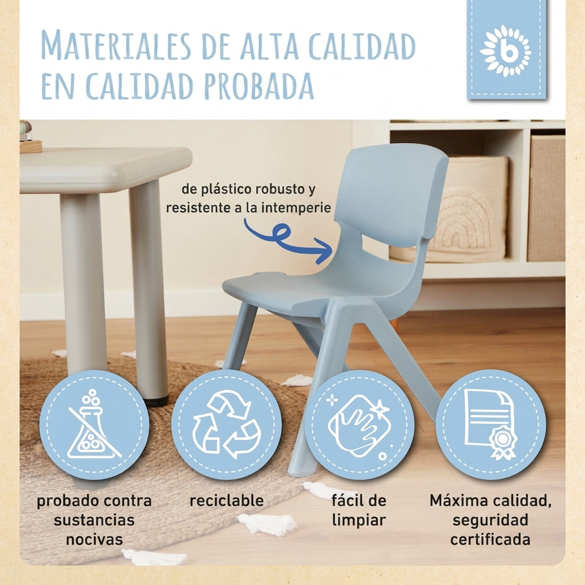 1x Kindertisch Silver + 2x Kinderstuhl Hazy Blue - ES Infographic