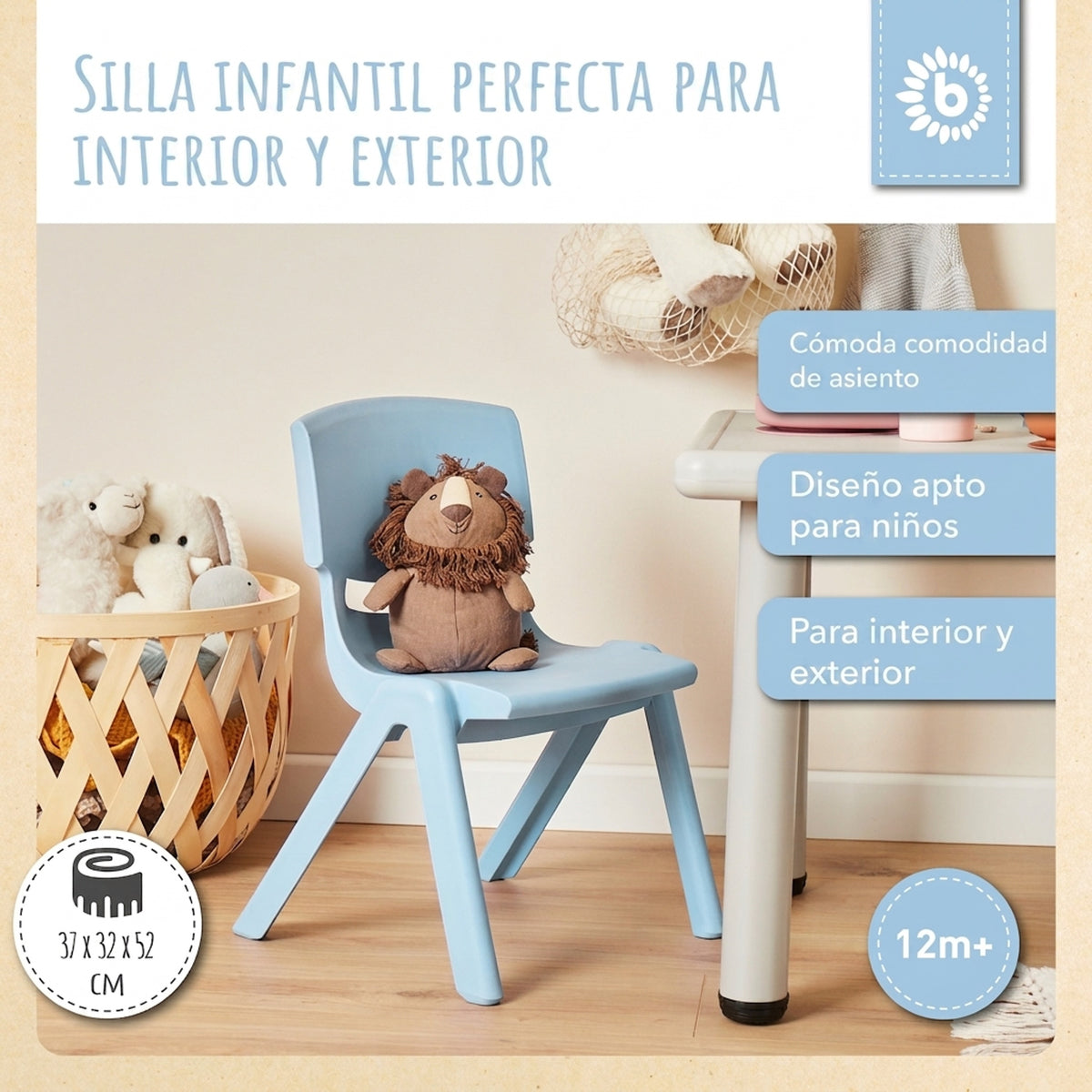 1x Kindertisch Silver + 2x Kinderstuhl Hazy Blue - ES Infographic