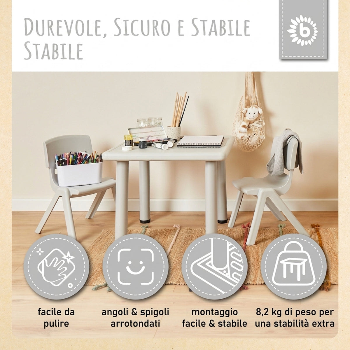 1x Kindertisch Silver + 2x Kinderstuhl Hazy Blue - IT Infographic