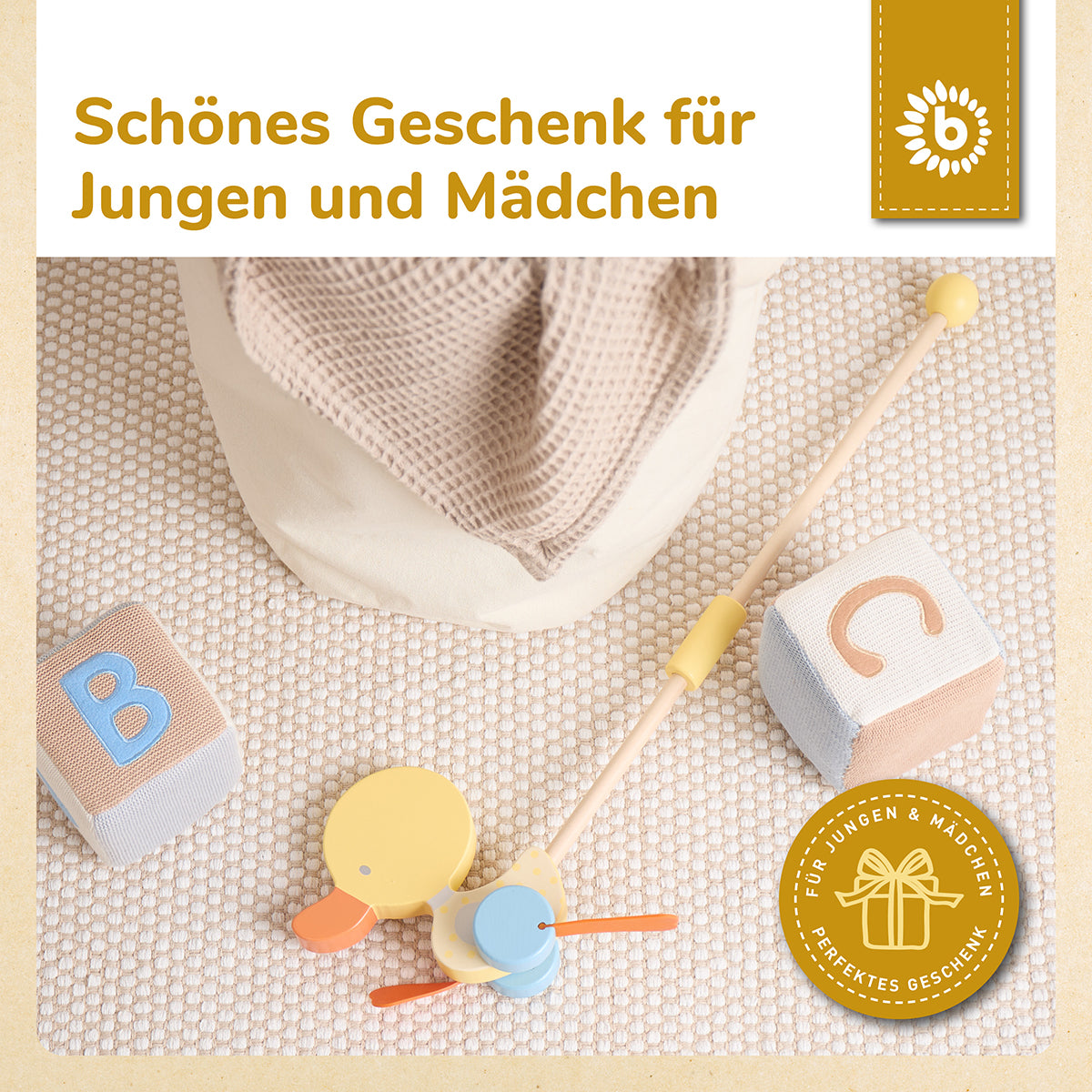 Bâton à pousser canard qui se dandine jaune