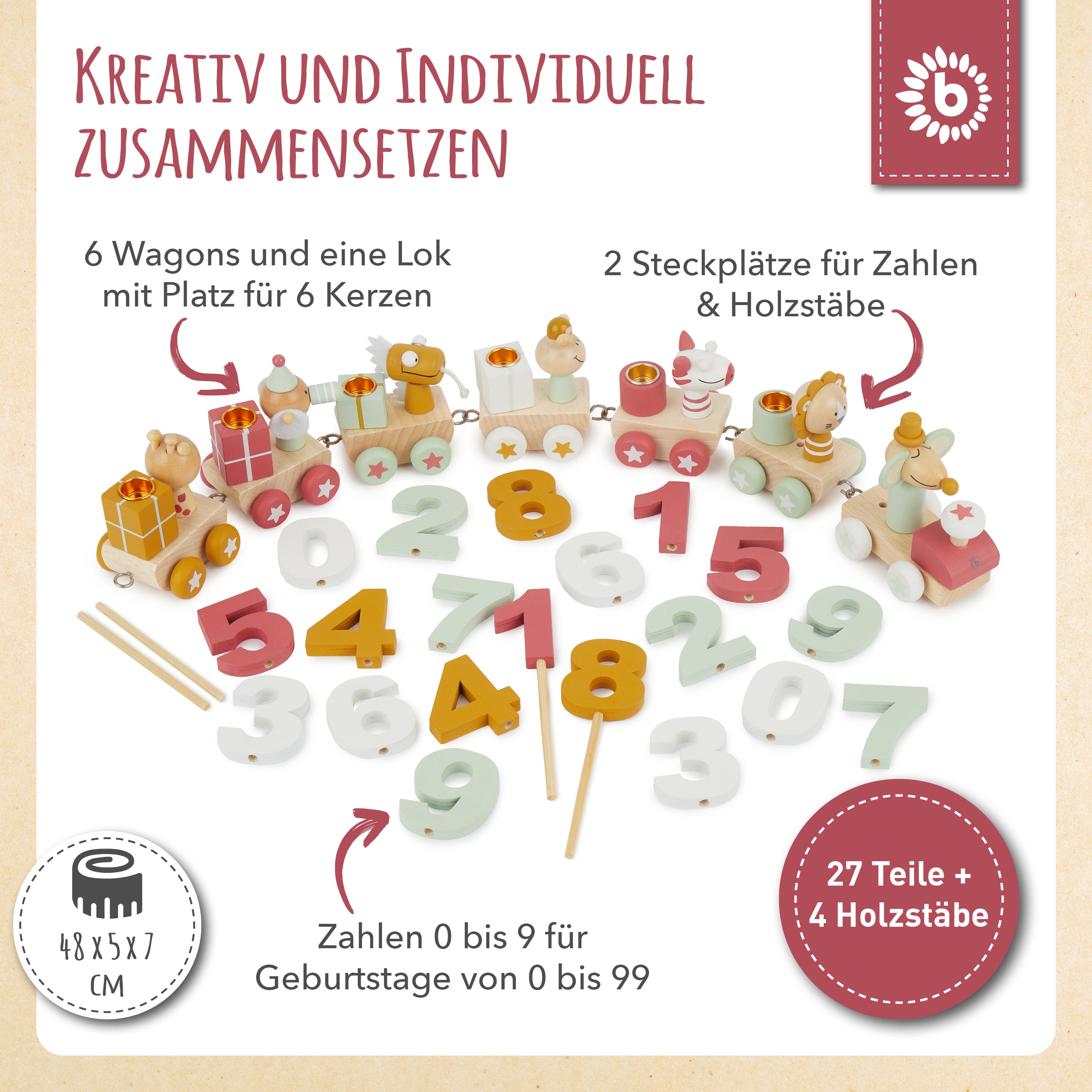 Train d'anniversaire en bois Berry 0-99 ans