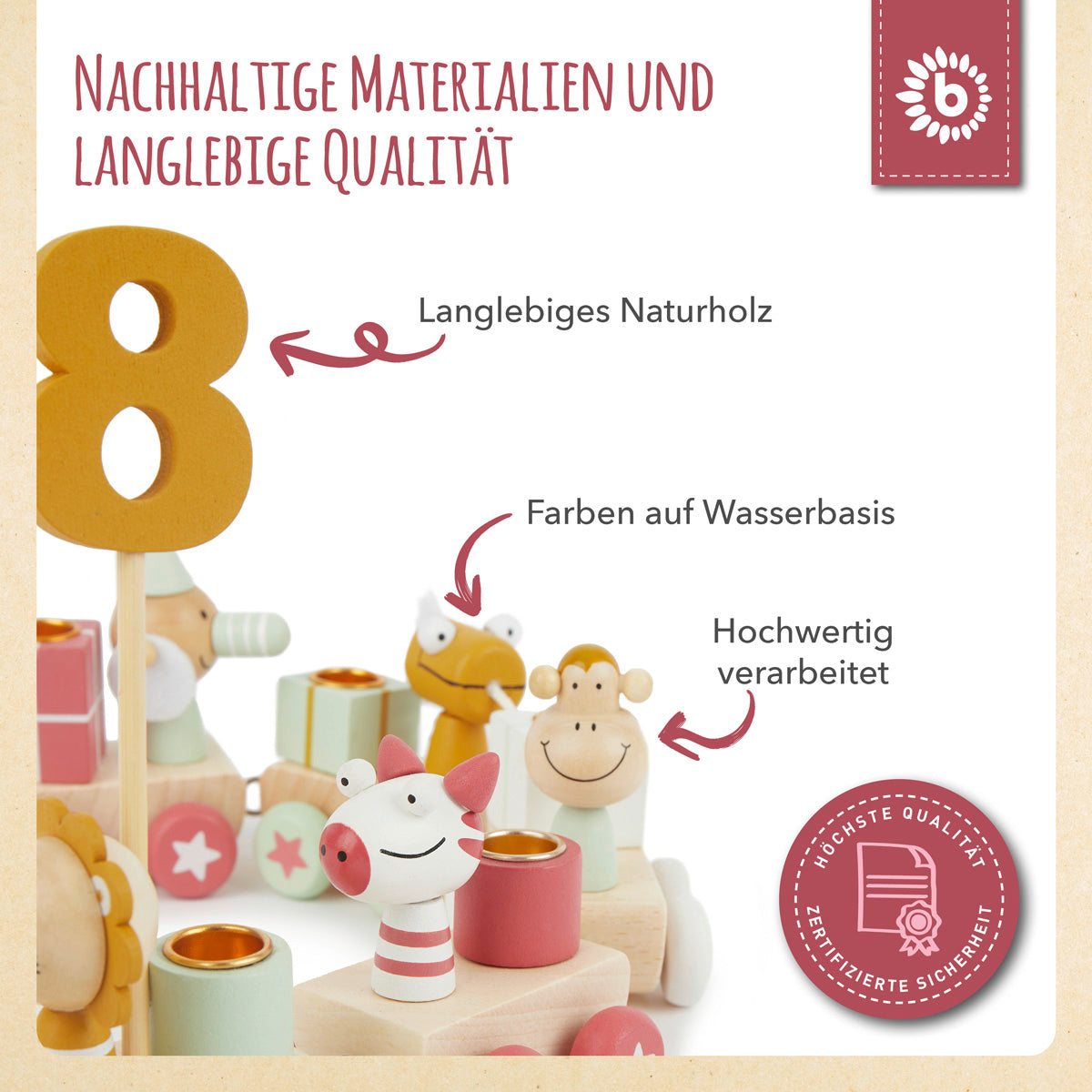 Geburtstagszug Holz Berry 0-99 mit 6 Kerzen