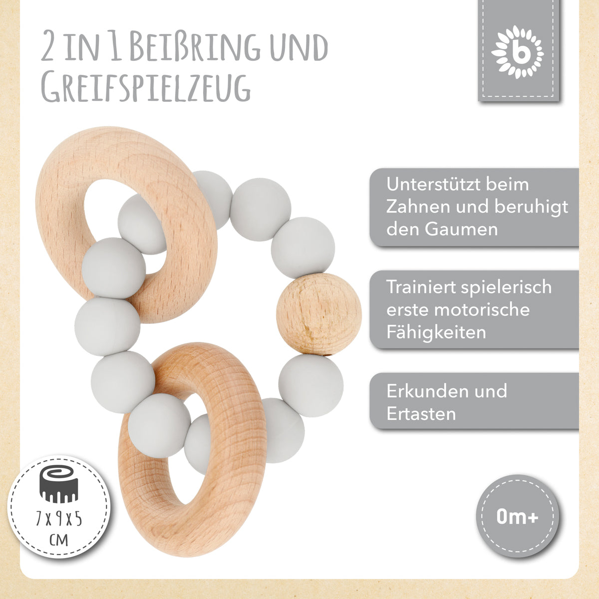 Anello da dentizione con catenella in silicone silver