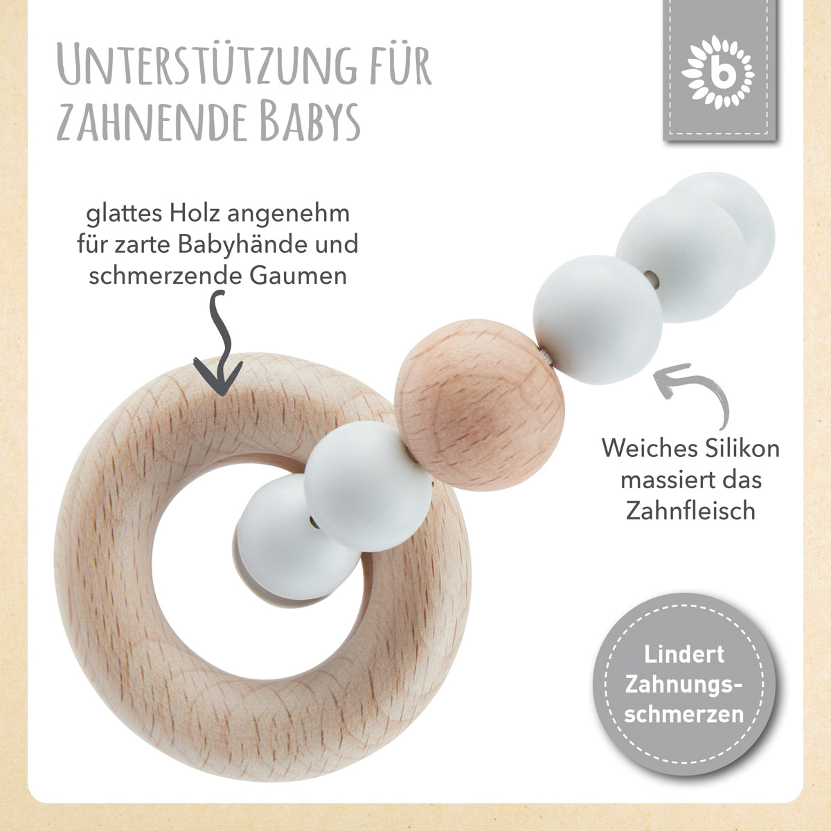 Anello da dentizione con catenella in silicone silver