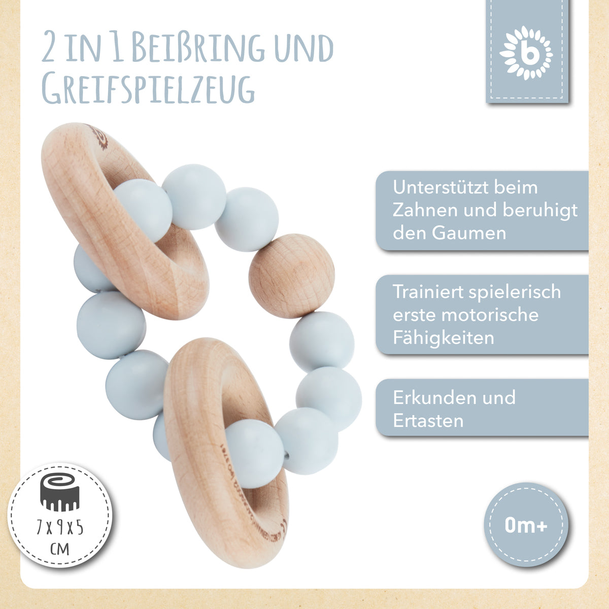 Anello da dentizione con catenella in silicone hazy blue