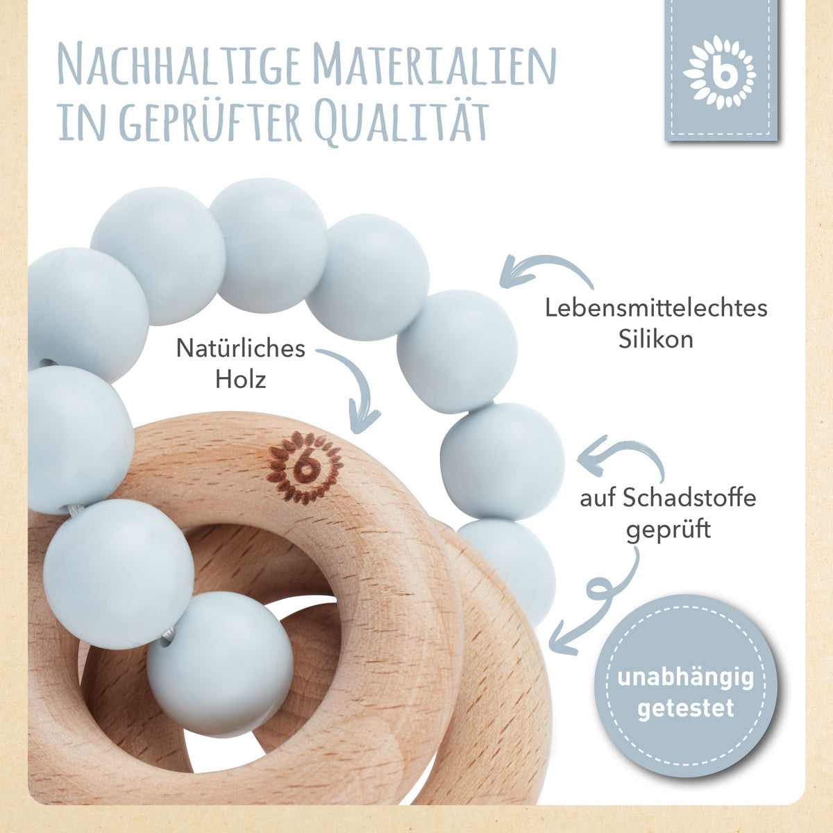 Anello da dentizione con catenella in silicone hazy blue