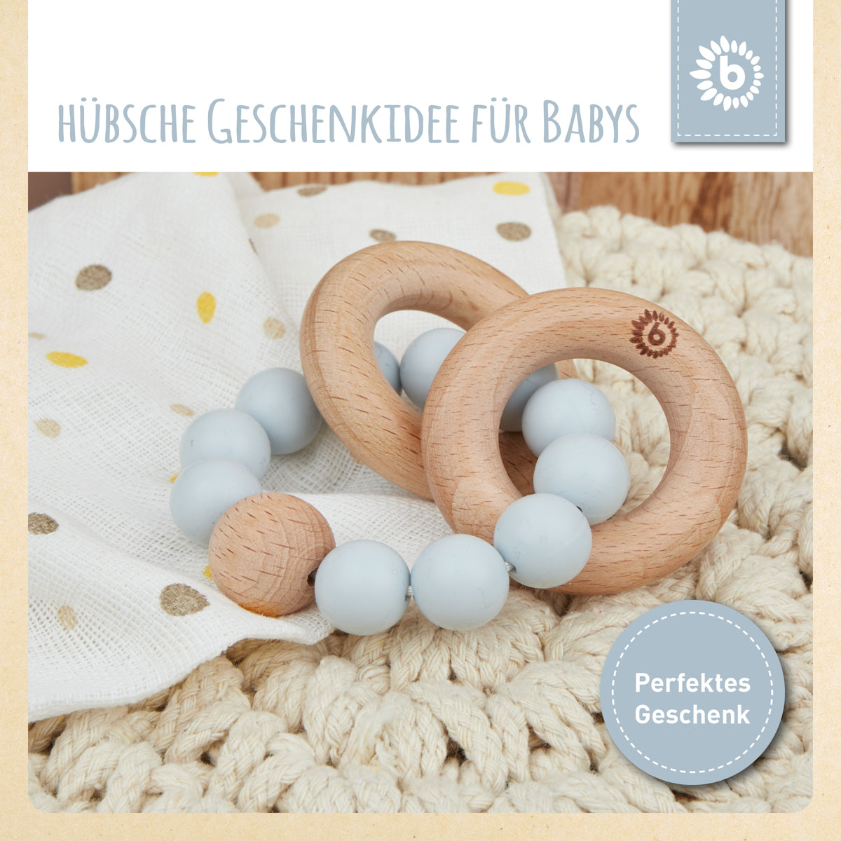 Anello da dentizione con catenella in silicone hazy blue