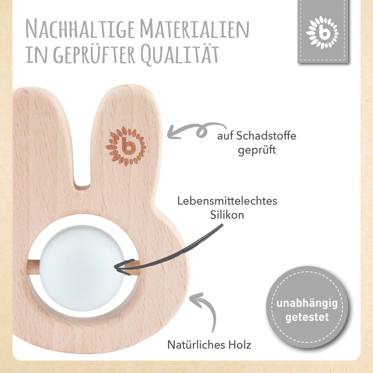 Anello da dentizione con coniglietto e pallina in silicone