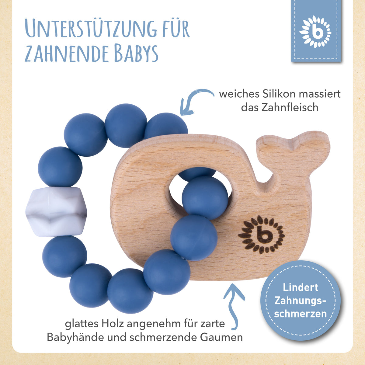 Anello da dentizione Balena con catenella in silicone