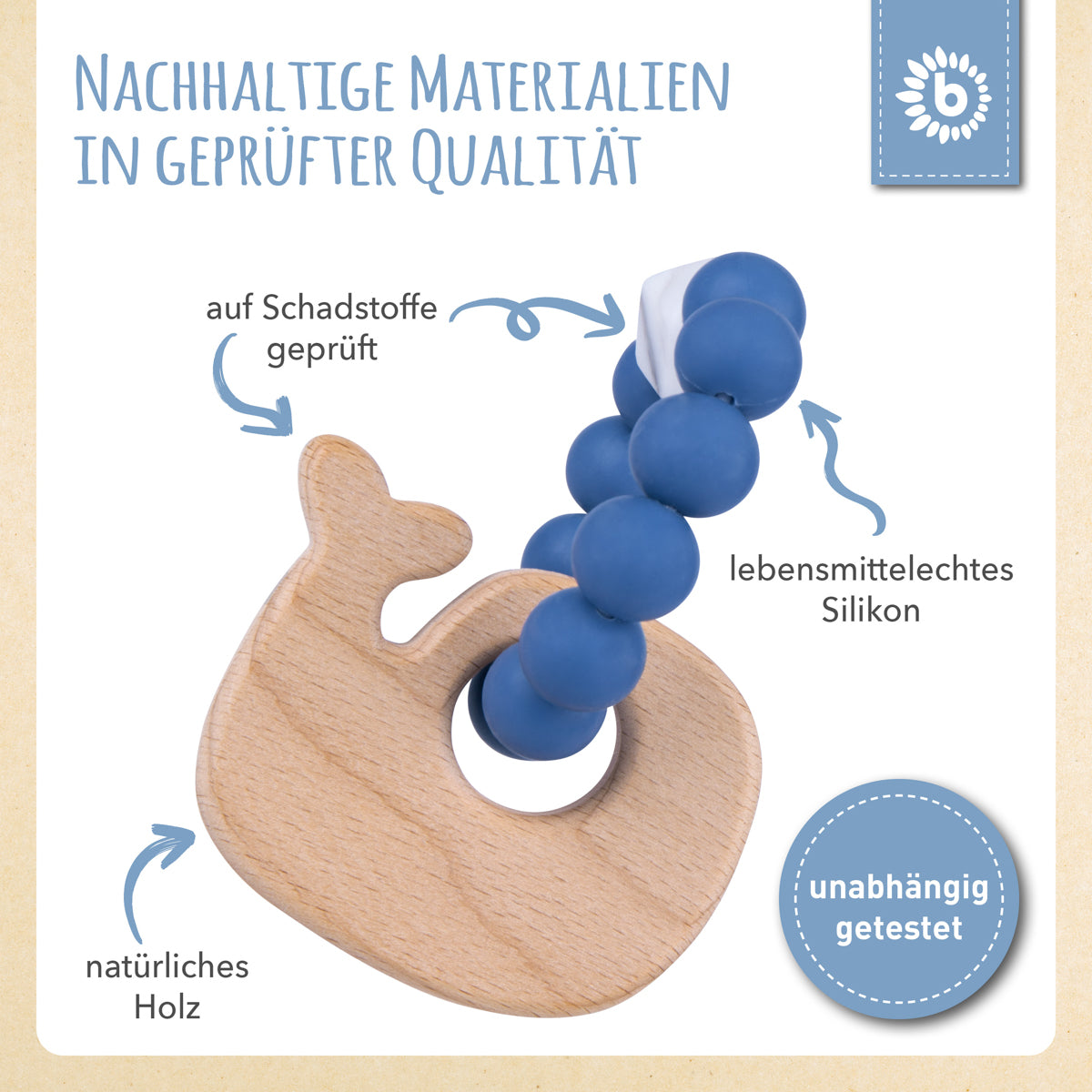Anello da dentizione Balena con catenella in silicone