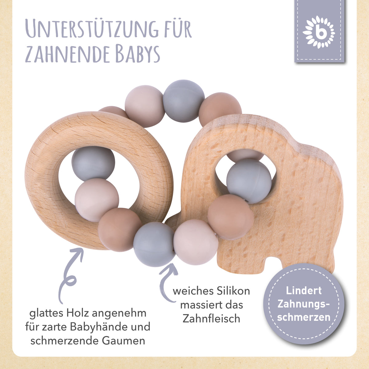 Anello da dentizione elefante con catenella in silicone