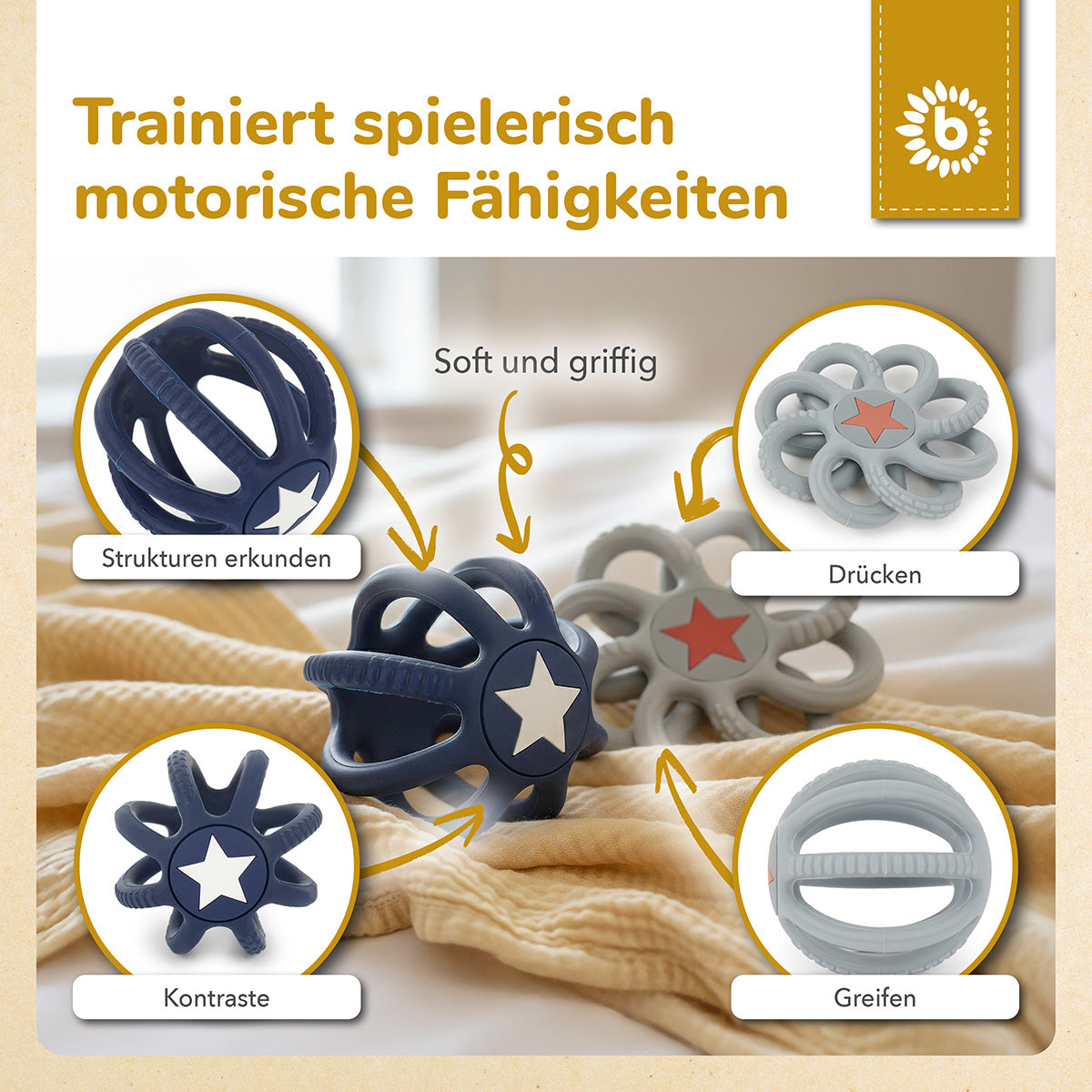 Set de 2 balles de préhension & de dentition en silicone Night Sky